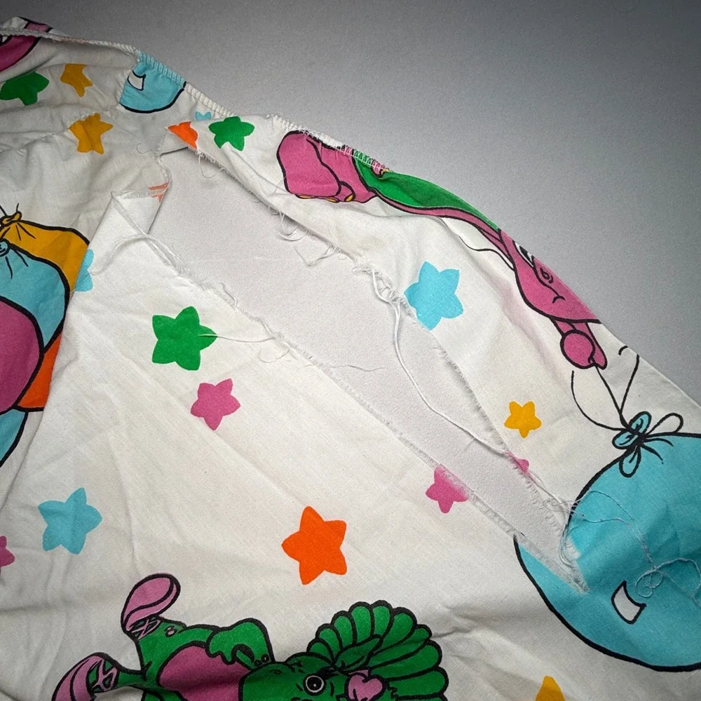Vtg 93 Barney & Friends Flat Sheets‎ Royalton Baby Bop Balloons Stars Fabric 2pc